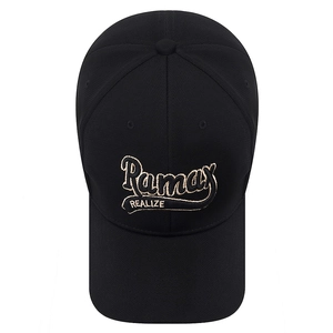 Classic black baseball cap with golden Ramax REALIZE embroidery and a premium structured crown