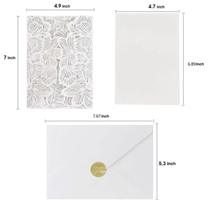 Laser cut wedding invitation set dimensions with envelope and blank inner paper inserts