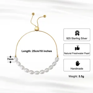 Baroque natural freshwater pearl bracelet with S925 sterling silver adjustable chain