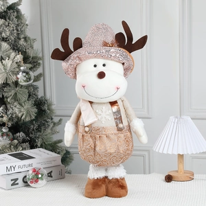 Nordic Christmas reindeer plush doll with sequin hat for holiday home decoration