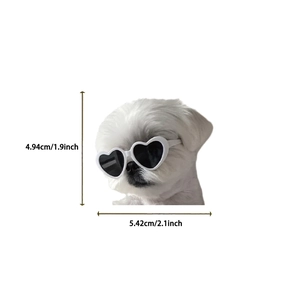White heart-shaped pet sunglasses for small dogs and cats with size specifications