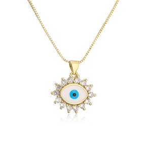 Gold plated evil eye necklace with blue zircon pendant and classic box chain design