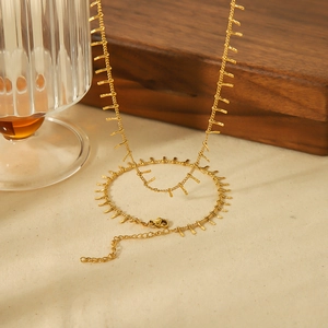 Elegant 18k gold plated stainless steel fringe necklace with dangling vertical bars