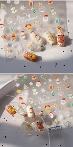 Stickers ongles 5D Noël avec motifs Père Noël et bonhomme de neige en relief