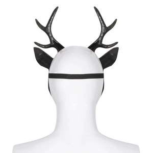 Realistic black deer antler mask with elastic strap for Halloween costume and party