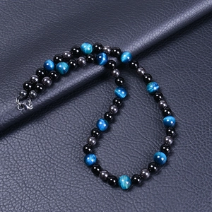 Tigerauge Achat Obsidian Hämatit Runde Steinperlen Halskette Dreifacher Schutz Energie Schmuck Für Herren