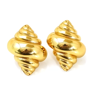 Polished gold conch shell spiral earrings in stainless steel for women fashion