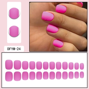 Detail of DFYM-24 short square matte pink press-on nails set with 24 durable pieces