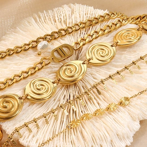 Luxurious gold stainless steel layered bracelet set with compass and CD pearl charms
