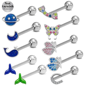 Blue Planet Butterfly Tongue Rings 316L Surgical Steel Body Piercing Jewelry Non Tarnish Unisex Barbell Studs For Women