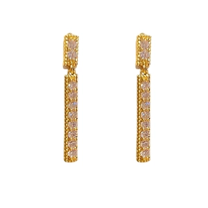 Sparkling zircon square tassel drop earrings in gold finish with elegant metal fringe