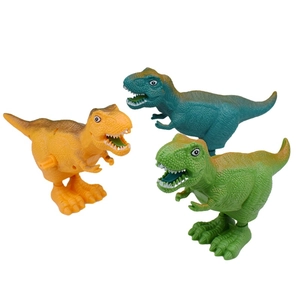 Close-up of wind-up dinosaur toys showing realistic skin texture and sharp teeth detail