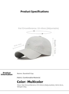 Detailed size chart for breathable mesh baseball cap with side number embroidery