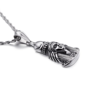 Vintage silver Egyptian Pharaoh pendant necklace in polished stainless steel for men