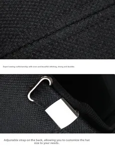 Detail of durable black fabric stitching and adjustable metal buckle on winter hat