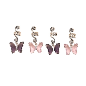 Set of 4 DIY butterfly hair rings with pink and purple crystals for dreadlock braiding