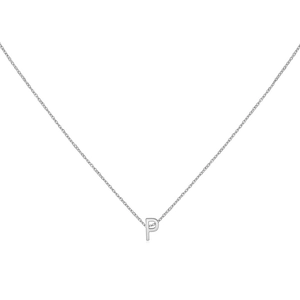 Polished silver letter P pendant on a delicate cable chain necklace with sleek finish