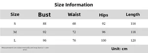 Size information table with measurements for the V-neck backless mesh dress in centimeters