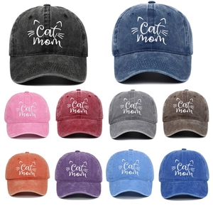 Distressed vintage CAT MOM embroidered baseball caps in ten assorted colors for women
