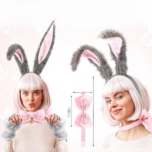 Detailed size specifications for pink bow tie collar and bunny ears costume set