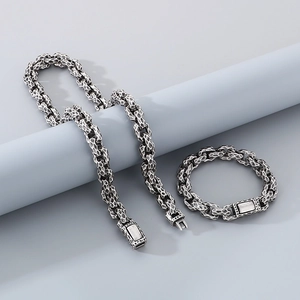 Vintage silver hammered steel necklace and bracelet set with industrial textured links