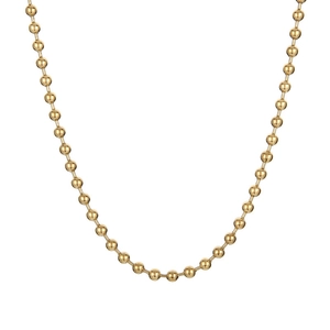Élégant collier à billes en acier inoxydable doré sur un fond blanc épuré et net