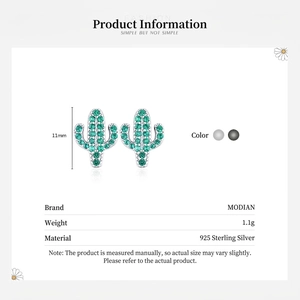 S925 sterling silver cactus stud earrings with green zircon stones for women