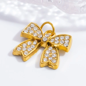 Golden bow pendant with sparkling cubic zirconia pavé for DIY jewelry making