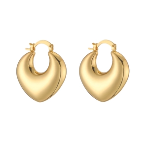 Polished gold heart-shaped hoop earrings with minimalist aesthetic and hollow design