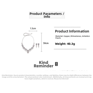 Detail specifications of floral pearl rhinestone necklace and earrings jewelry set
