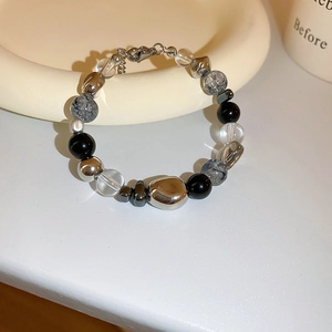 Hematite Crystal Beaded Bracelet Black Round Acrylic Metal Beads Dark Gothic Style Jewelry For Women