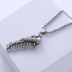 Collana con ciondolo a pettine fenice vintage in acciaio al titanio per uomo e donna