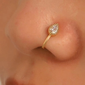 925 sterling silver gold nose ring featuring a sparkling teardrop zircon stone