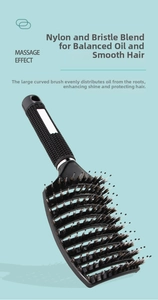 Detailed shot of curved hairbrush bristles with nylon pins and natural boar hair