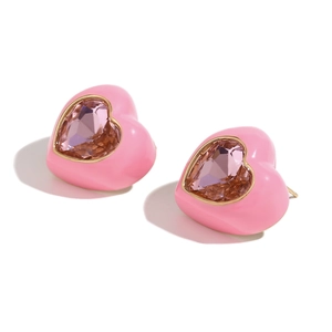 Pink heart-shaped earrings in 18K gold-plated stainless steel with faceted gemstones