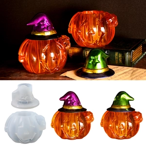 Moule En Silicone Citrouille Chapeau De Sorcier Halloween Pour Résine Époxy Pot De Rangement Bougie Décoration Artisanat