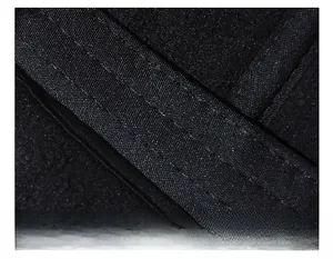 Macro shot of widened sweatband with fine stitching on a black winter baseball cap