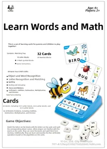 Educational toy set with letter cubes, number blocks, and 32 double-sided cards for learning