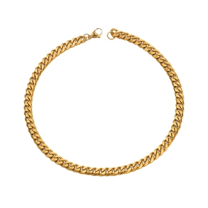 Minimalist gold plated stainless steel Cuban chain necklace displayed on white background