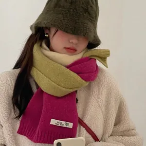 Écharpe en laine tricotée avec blocs de couleurs rose et vert pour un look d'hiver