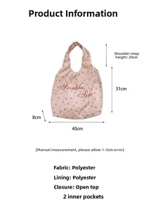 Detaillierte Größentabelle mit Maßen 40x31x8cm für die geblümte Canvas Schultertasche
