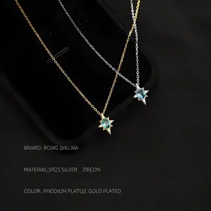 Elegant S925 silver star pendant necklace with blue topaz stone in gold and silver finish