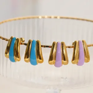 18k gold plated stainless steel enamel shell earrings in blue and purple colors