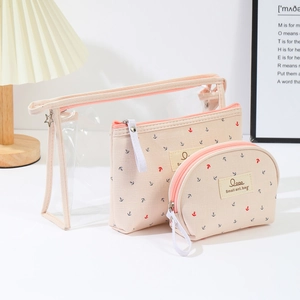Transparent PVC And Fabric Cosmetic Bag Toiletry Pouch Makeup Organizer With Anchor Print Waterproof For Travel Women