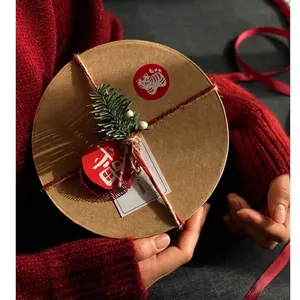 Round Kraft Paper Gift Boxes With Lids Circular Cardboard Packaging Boxes For Baking Cookies Candy Wedding Party Favors