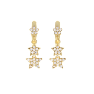 Elegant s925 gold dangling star earrings with micro-pave cubic zirconia crystals