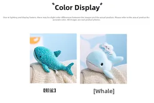 Detail shot of cute plush whale and whale shark dolls featuring soft spotted textures