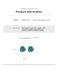 Detail view showing dimensions and weight of vintage rhinestone flower earrings