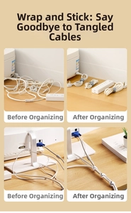 Before and after comparison of cable management with velcro ties and panda clips