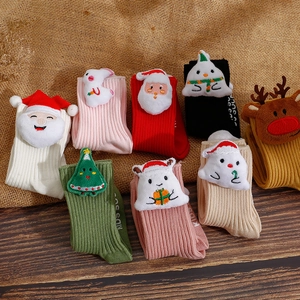 Christmas non-slip baby socks set with 3D Santa and Reindeer plush cartoon dolls